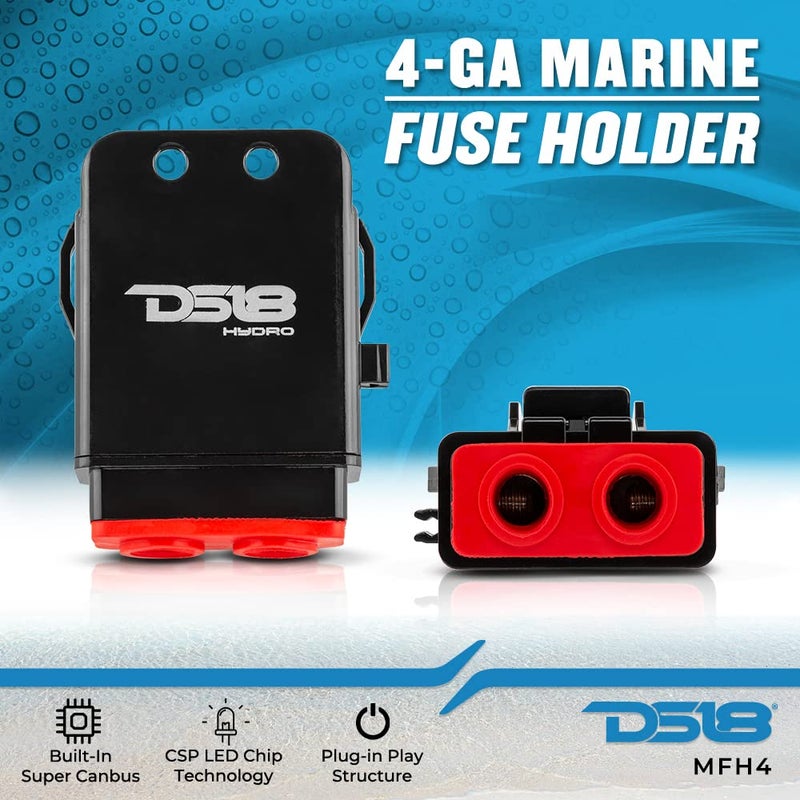 DS18 Hydro MFH4 - Marine Fuse Holder 4 AWG, Waterproof, Red Silicone Sheat, Included Brass Accessories - Image 2